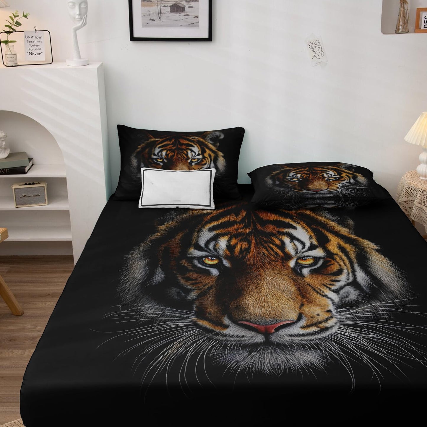 zcsm Queen Sheet Set - Tiger Bed Sheets, Wild Animal Bedding Sheets & Pillowcases, Soft Microfiber & Deep Pocket & Wrinkle Free Patterned Sheet Set, 1 Fitted Sheet, 1 Flat Sheet, 2 Pillow Cases