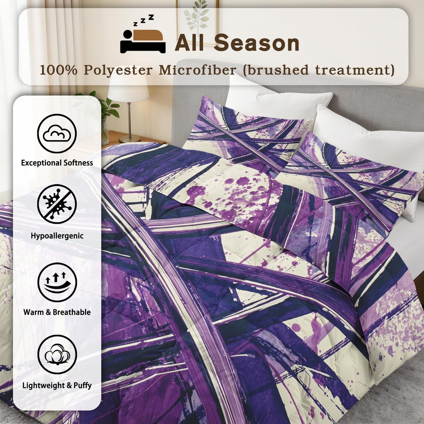Purple Abstract Full Size Comforter Sets 3 Piece