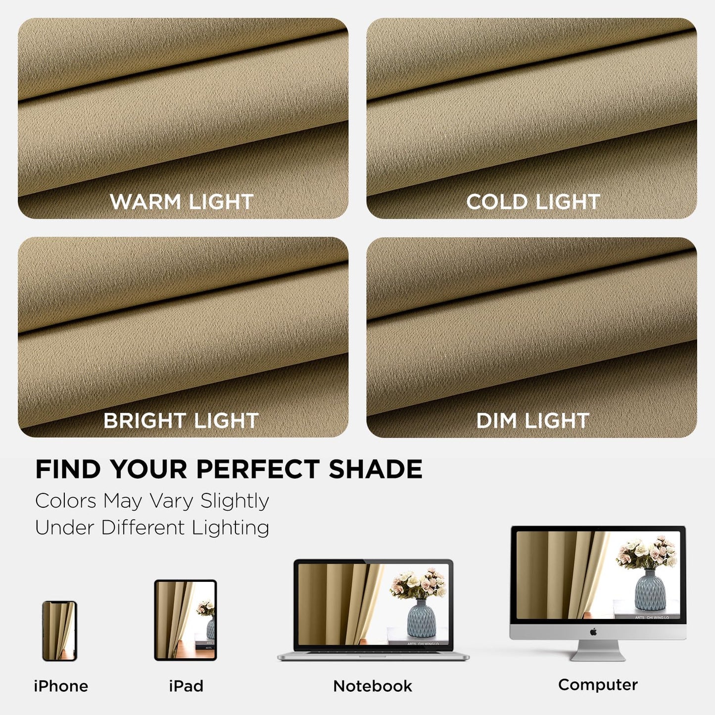Joydeco Blackout Curtains 84 Inch Length 2 Panels Set, Thermal Insulated Long Curtains& Drapes 2 Burg, Room Darkening Grommet Drapes for Living Room Bedroom Window (W52 x L84 Inch, Beige)