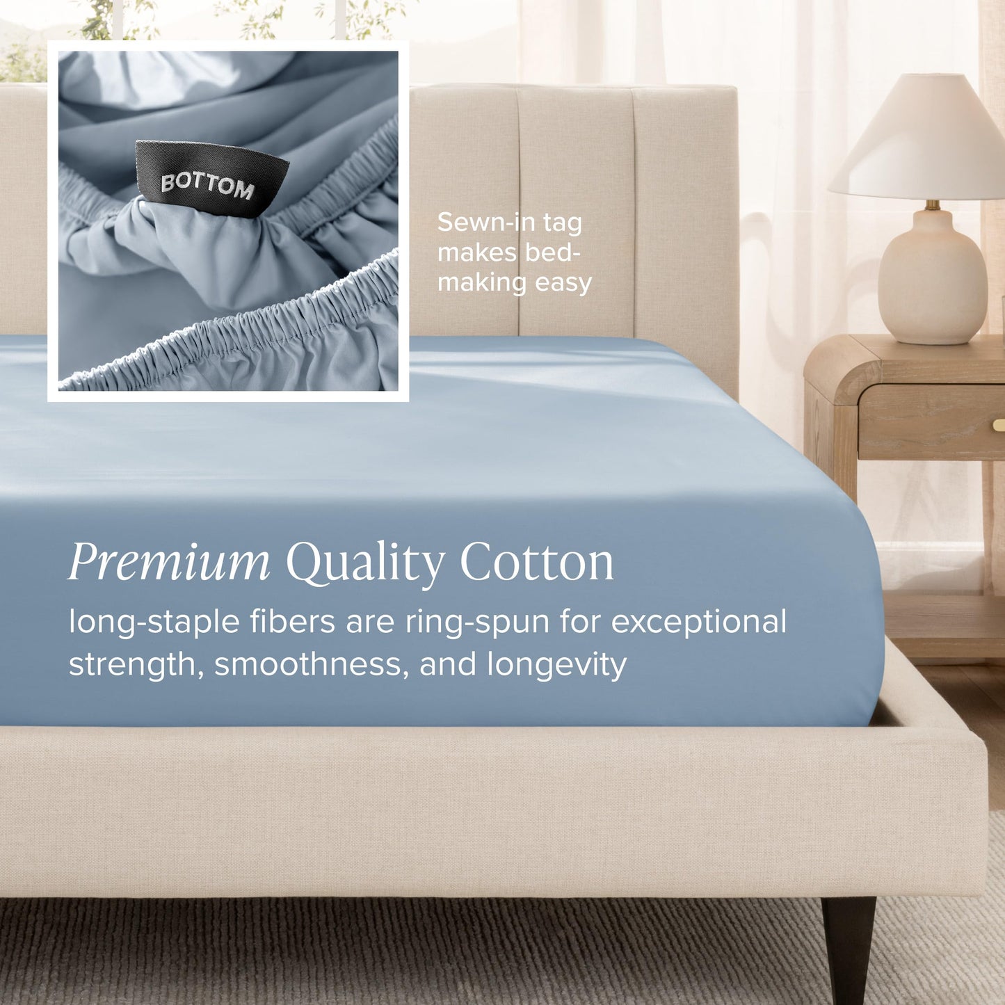 Bare Home 100% Organic Cotton Sateen Fitted Sheet - 400 Thread Count - Smooth Sateen Weave - Breathable & Cooling - Hotel Luxury - Durable Fitted Sheet - Deep Pocket (King, Dusty Blue)