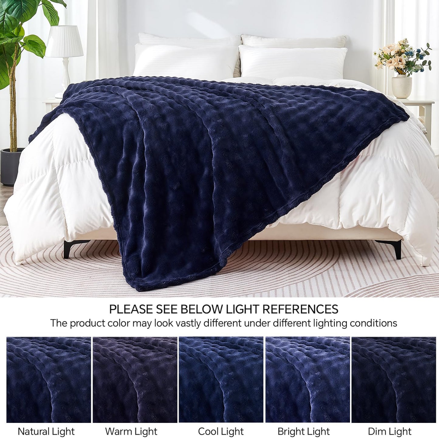 Wajade Soft Fleece Throw Blanket for Couch, 60x80 Inches 3D Bubble Decorative Cozy Fuzzy Flannel Blanket, Lightweight Warm Blanket for Bed Office, Dark Navy
