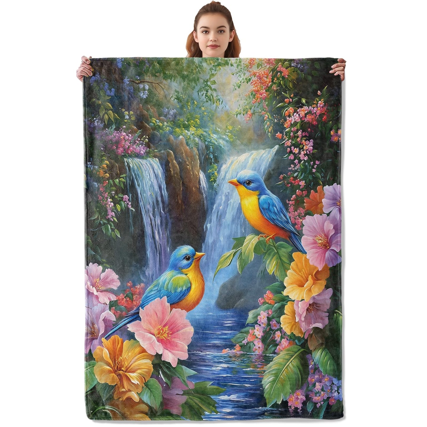 Kibue Beautiful Blue Bird Blanket - Soft & Cozy Flannel Plush Lightweight Throw Blanket for Travel, Office, Bedroom, Sofa - Warm Decor for Adults Kids Women Men 60"×50"