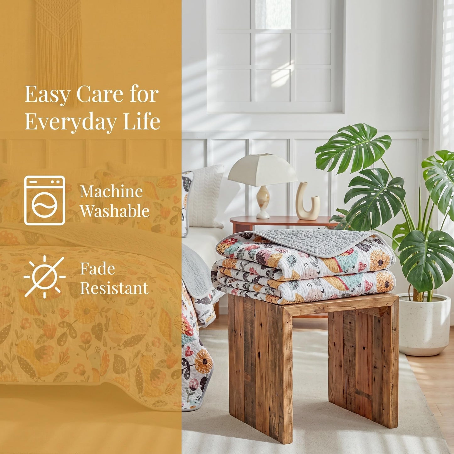 SANOCAY Boho Floral Quilt Set King Size, 3 Piece Lightweight Summer Bedding Set with 2 Pillow Shams, Soft Reversible Microfiber Bedspread, Farmhouse Coverlet for All Season (Bird, King)