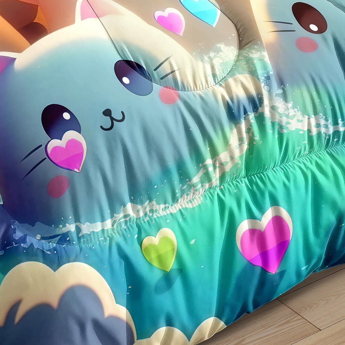 FJKJHKGJ Cat Comforter Set - Cartoon Cat Twin Bedding Set for Girls Cute Cat Rainbow Printed Kids Bedding Set for Girls Kids Teens All Season Kawaii Cat Twin Quilt Set, 1 Comforter+1 Pillowcase
