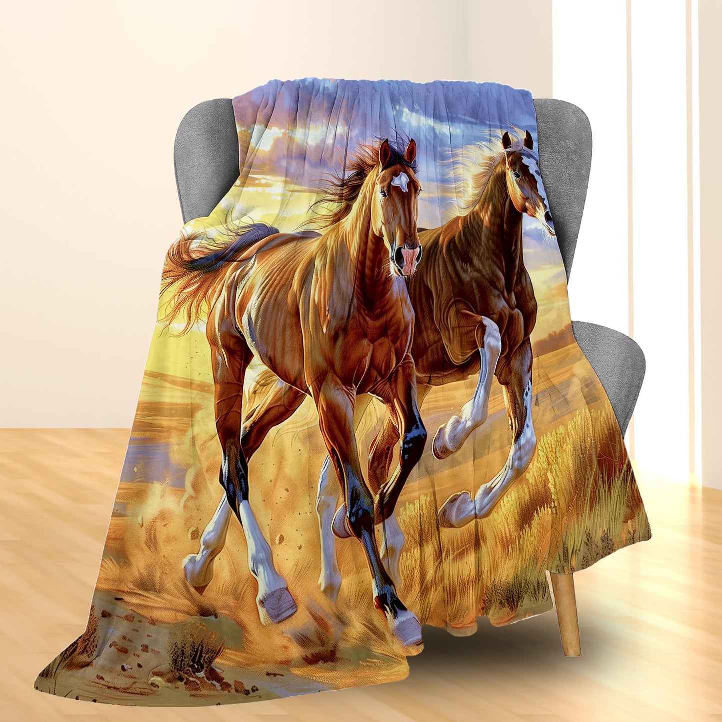 Ti Caldi Horse Blanket - Soft Cozy Lightweight Flannel Throw Blanket for Couch, Bed, Travel, Outdoor Use | Warm, Fluffy, Fuzzy Blankets for Adults Kids Women Men Boys Girls 40×50 in