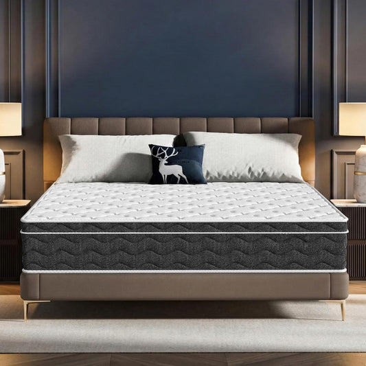 Puzdaz Queen Size 12 Inch Medium Firm Hybrid Mattress with Cooling Gel Memory Foam, CertiPUR-US Certified Mattress in a Box Pressure Relief Removable Cover No Fiberglass
