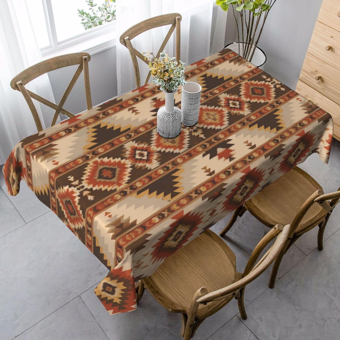 mutakin Aztec Geometric Rectangle Tablecloth Washable Table Cloth 60x90 Inch Table Cover Waterproof for Decoration Kitchen Dining Room