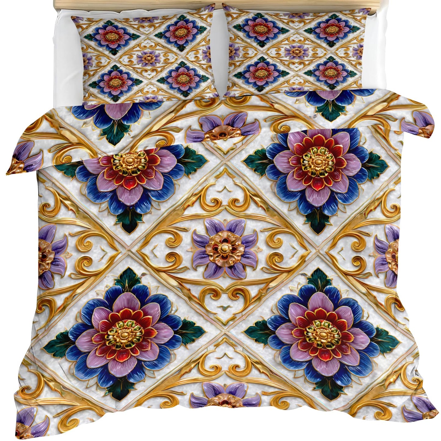 ZAMODE Floral Duvet Cover 120" x 98", Vintage Exotic Flower Bedding Set, Luxury Flowers Comforter Cover with Zipper Ties