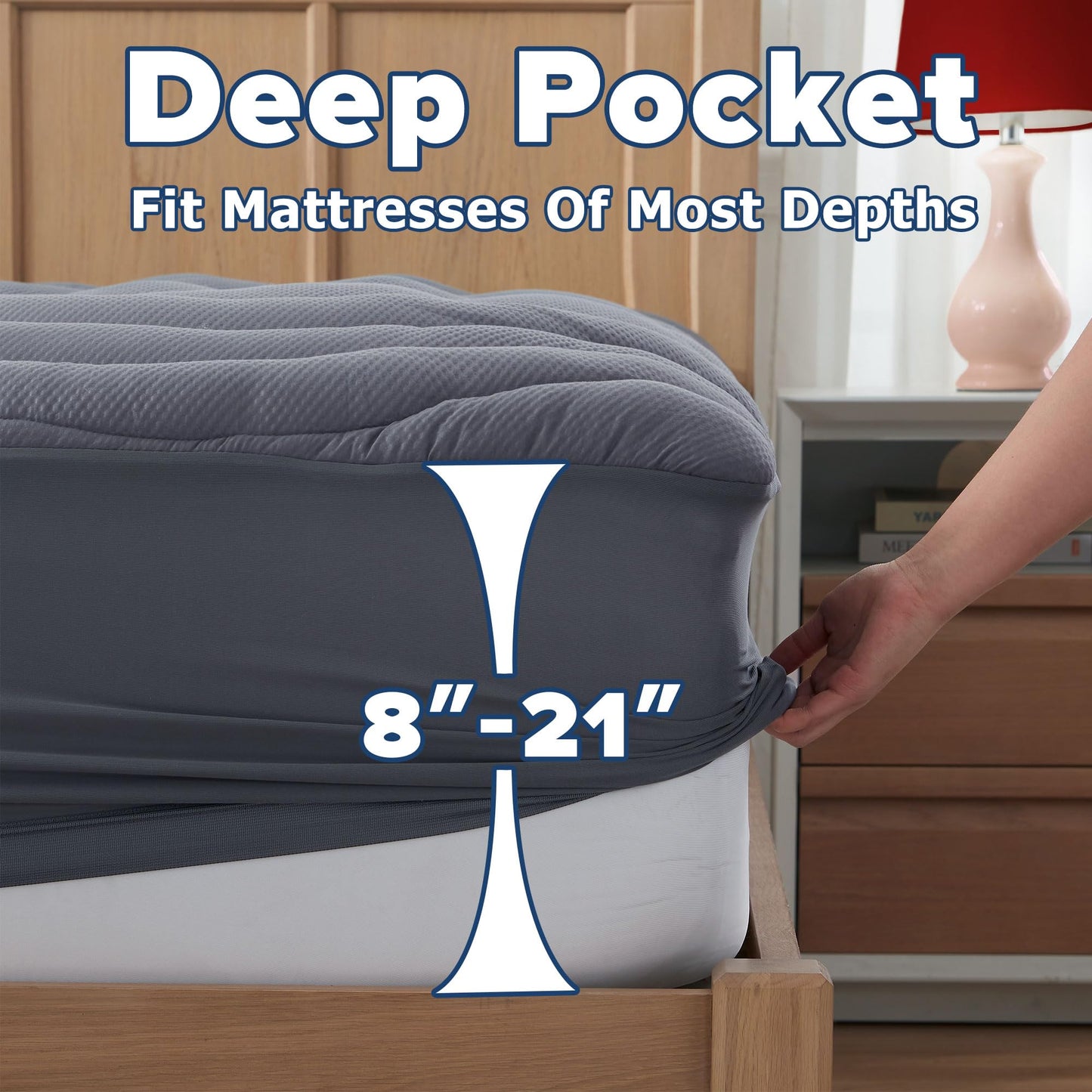 ELVEN HOME Queen Mattress Pad for Back & Hip Pain Relief, Pillow Top Cooling Bed Topper Quilted Fitted, Hotel Quality Deep Pocket Soft Queen Mattress Protector Cover Washable (60x80 inch, Grey)
