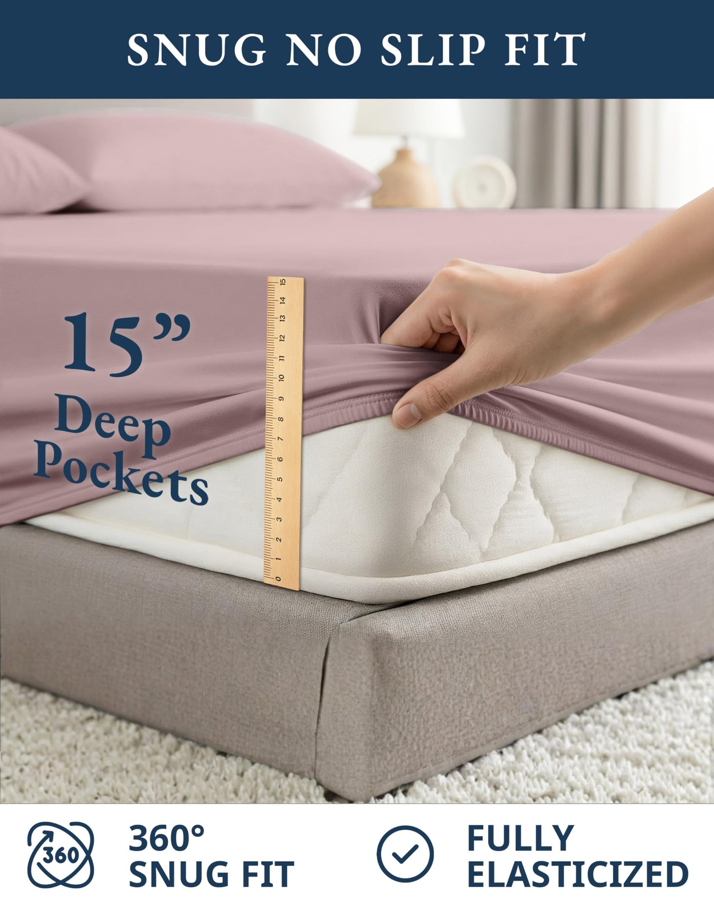 LANE LINEN Cotton Percale Sheets Queen 100% Organic Cotton GOTS Certified Percale Weave Deep Pocket 4 Piece Soft Breathable Cooling Lightweight All Season Machine Washable Crisp - Lilac