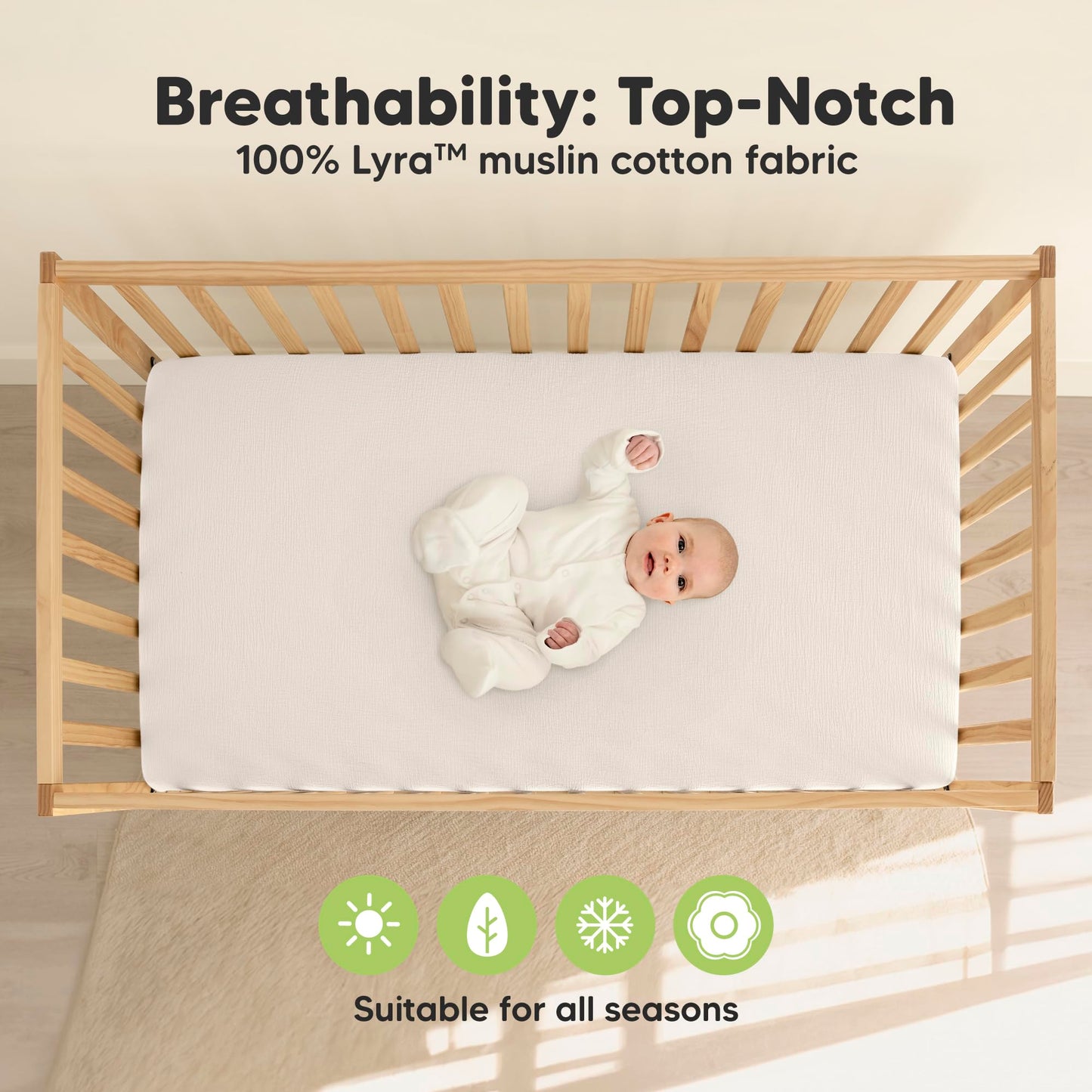 KeaBabies 2-Pack Muslin Crib Sheets for Boys, Girls - 100% Organic Cotton Fitted Baby Crib Mattress Sheet, Soft Breathable Standard Toddler Bed Cover Bedding Set, Neutral, Durable 52x28 (Sage)
