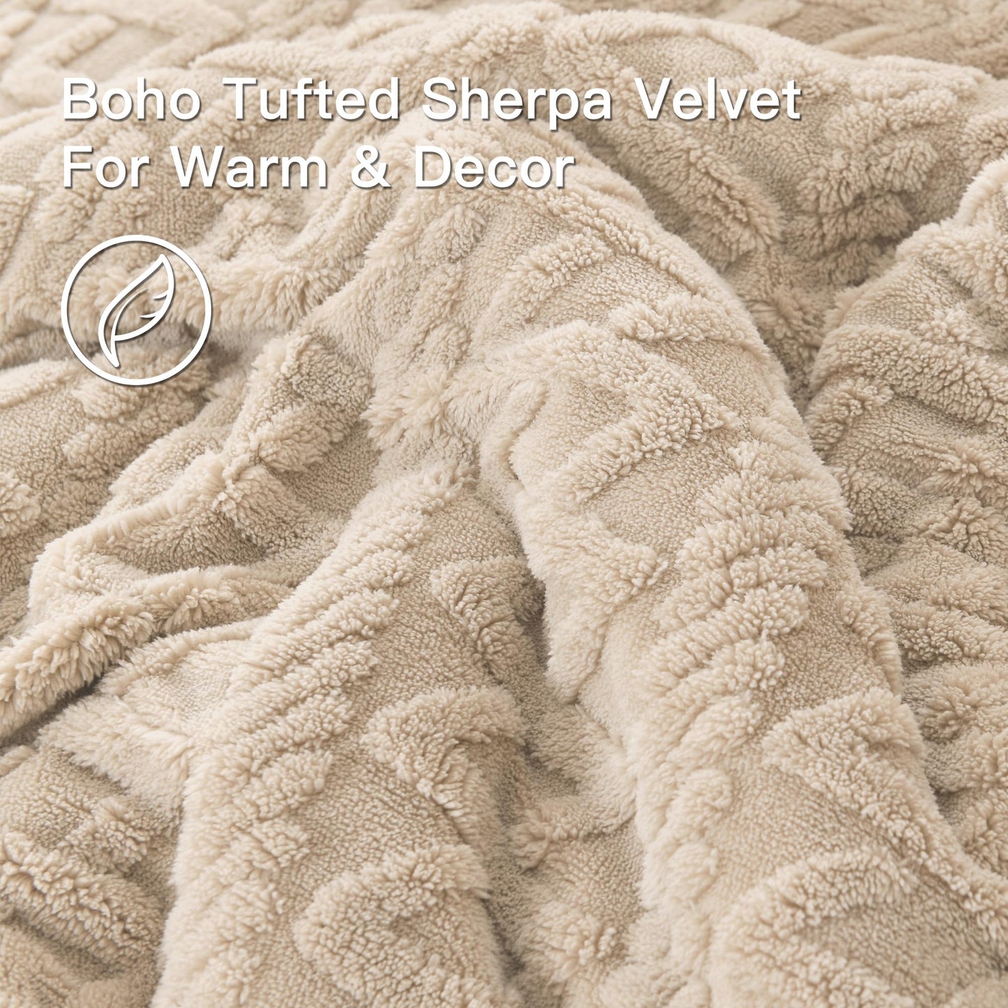 Andency Fluffy Sherpa Full Comforter Set, Super Soft Beige Fleece Warm Bedding for Winter, Luxury Jacquard Boho Thick Fuzzy Plush Bed Set 3 Pieces(1 Shaggy Comforter, 2 Pillowcases)