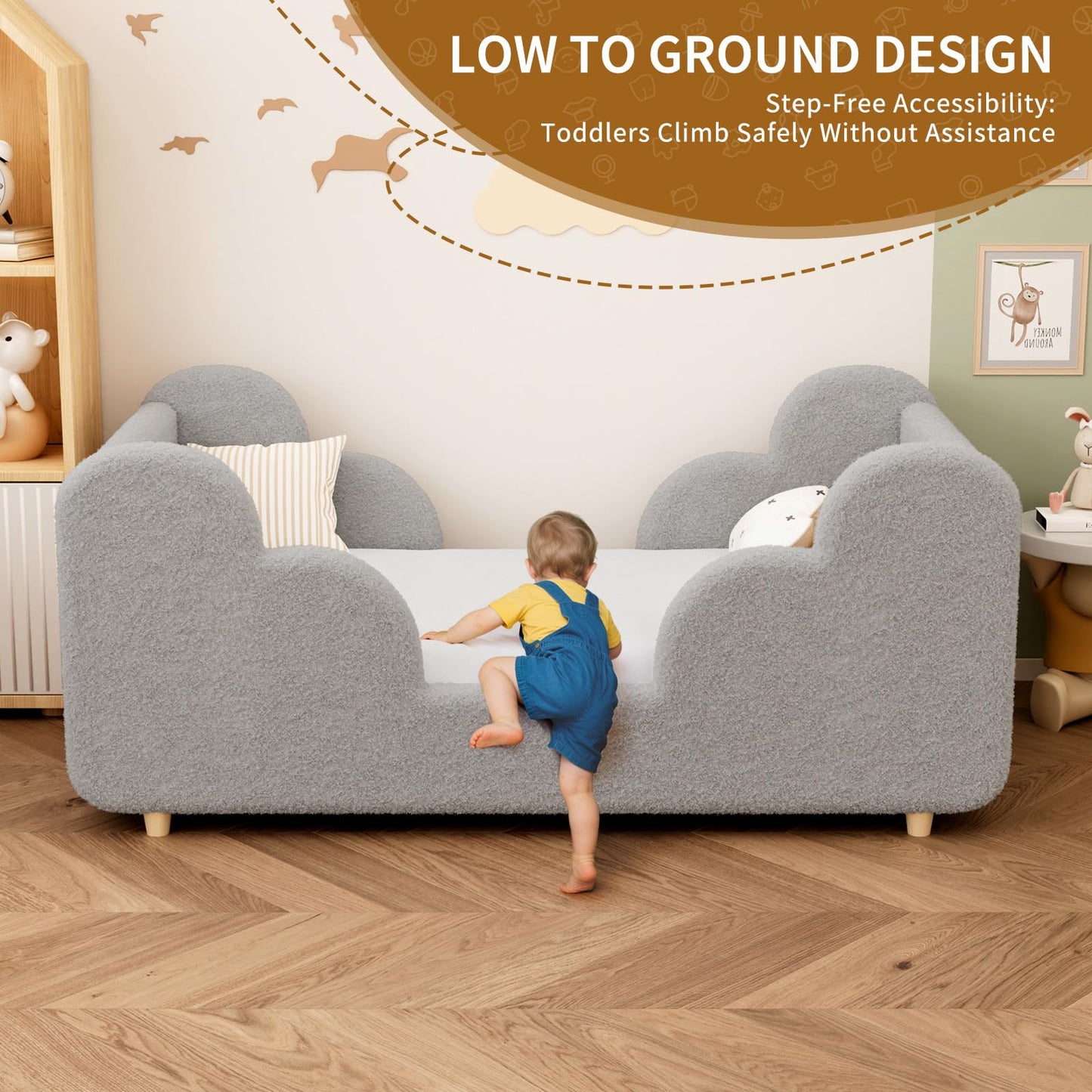 NAIZEA Toddler Bed - Toddler Floor Bed, Kid Bed Frame, Standard Crib Size Kids Beds Up to 3 Years Girls and Boys, Montessori Floor Beds(No Mattress)