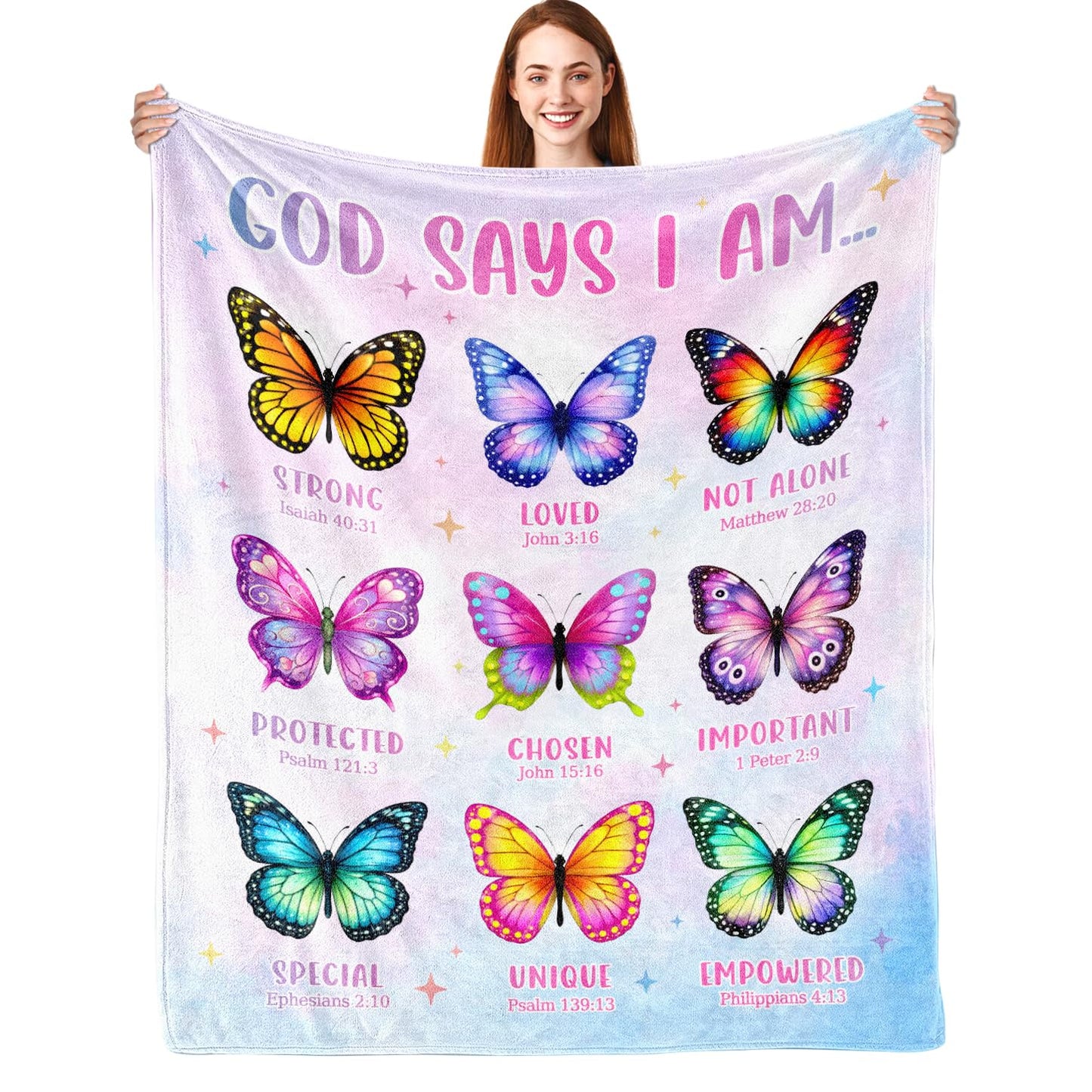 CIUGOIG Christian Gifts for Women Faith, God Says I Am Butterfly Blanket 50"x60", Butterfly Inspirational Religious Birthday Gifts for Women Butterflies, Christian Scripture Throw