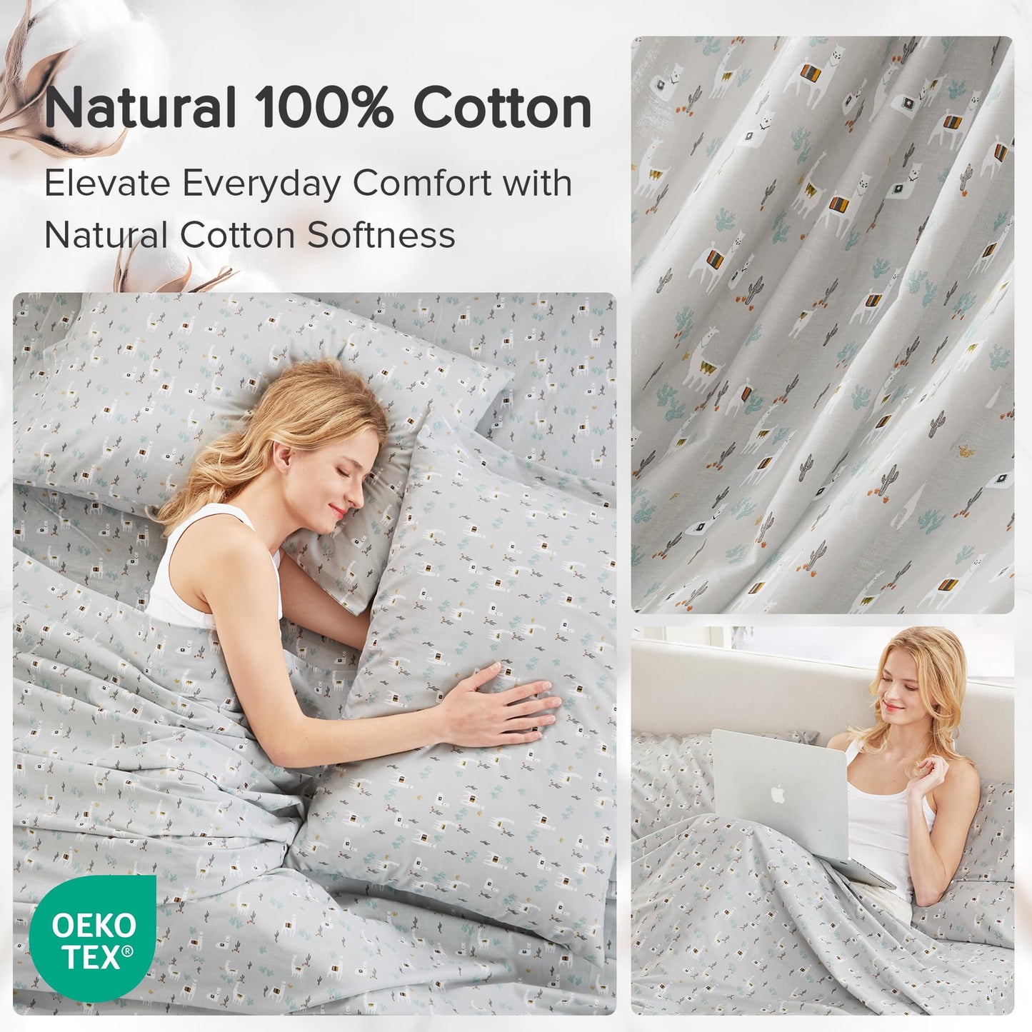 Comfort Spaces 100% Cotton Sheet Set Breathable, Lightweight, Soft with 12" Elastic Pocket Fits up to 14" Mattress, All Season Cozy Bedding, Matching Pillow Case, Twin Lama Multi 3 Piece
