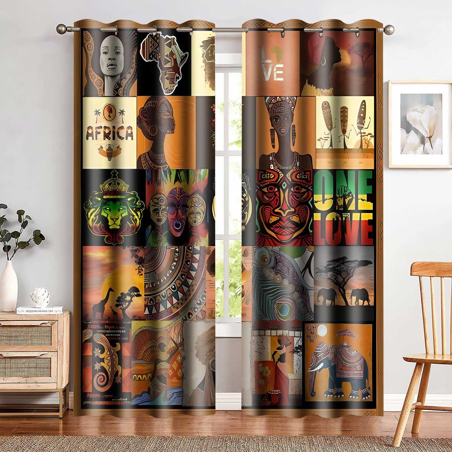 MIZSYE African Patchwork Style Curtains African Black Women Blackout Window Drapes Native African Ethnic Totem Patterns Masks Elephants Giraffes Curtain for Bedroom Living Room 42x84inch CLDWMS0224
