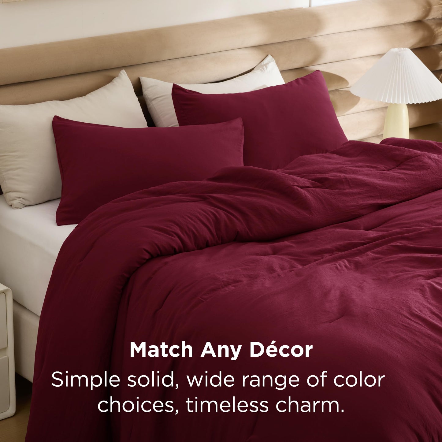 Bedsure Queen Comforter Set, Dark Red Soft Prewashed Bedding for All Seasons, 3 Pieces GentleSoft™ Bed Set, 1 Lightweight Comforter (90"x90") and 2 Pillowcases (20"x26")