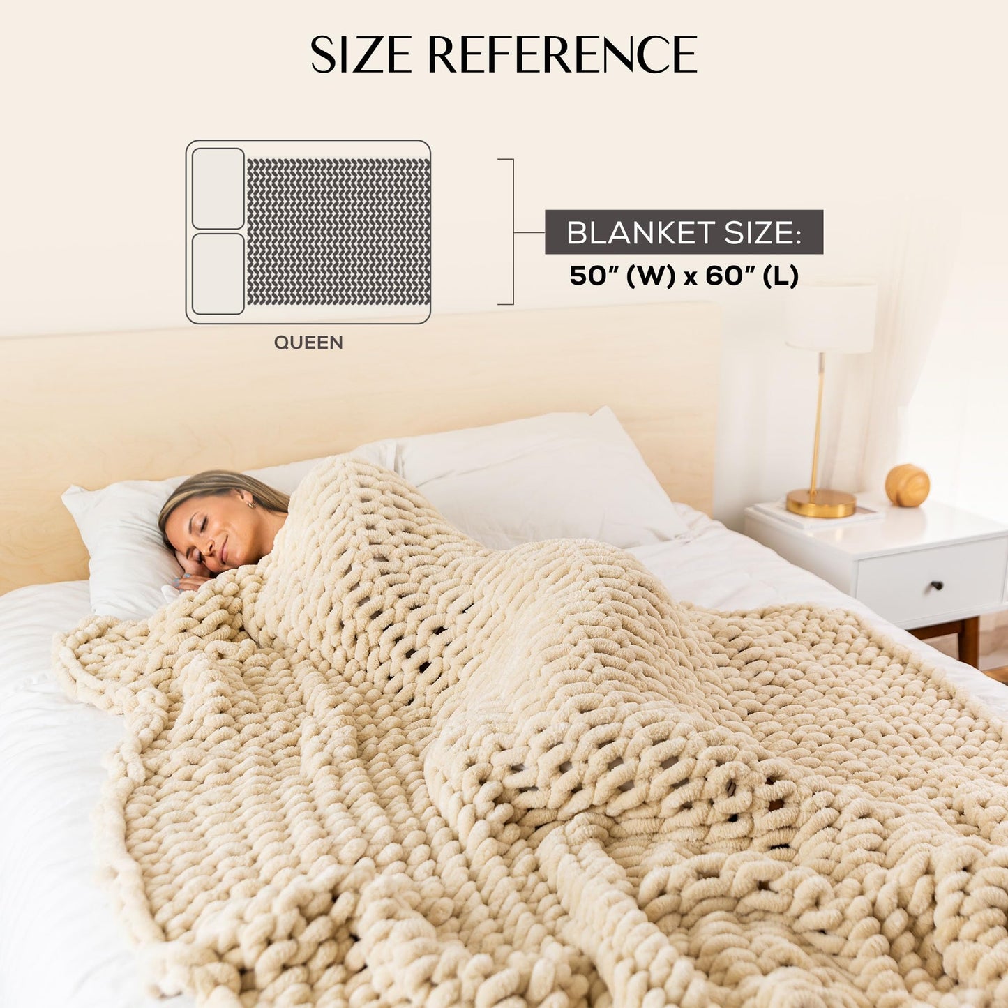 SAMIAH LUXE Chunky Knit Throw Blanket 50x60, Buttercream Cream Chenille Throw Blanket for Couch Bed Sofa, Soft Fluffy Cable Knit Blanket, Oeko-TEX Certified, Machine Washable