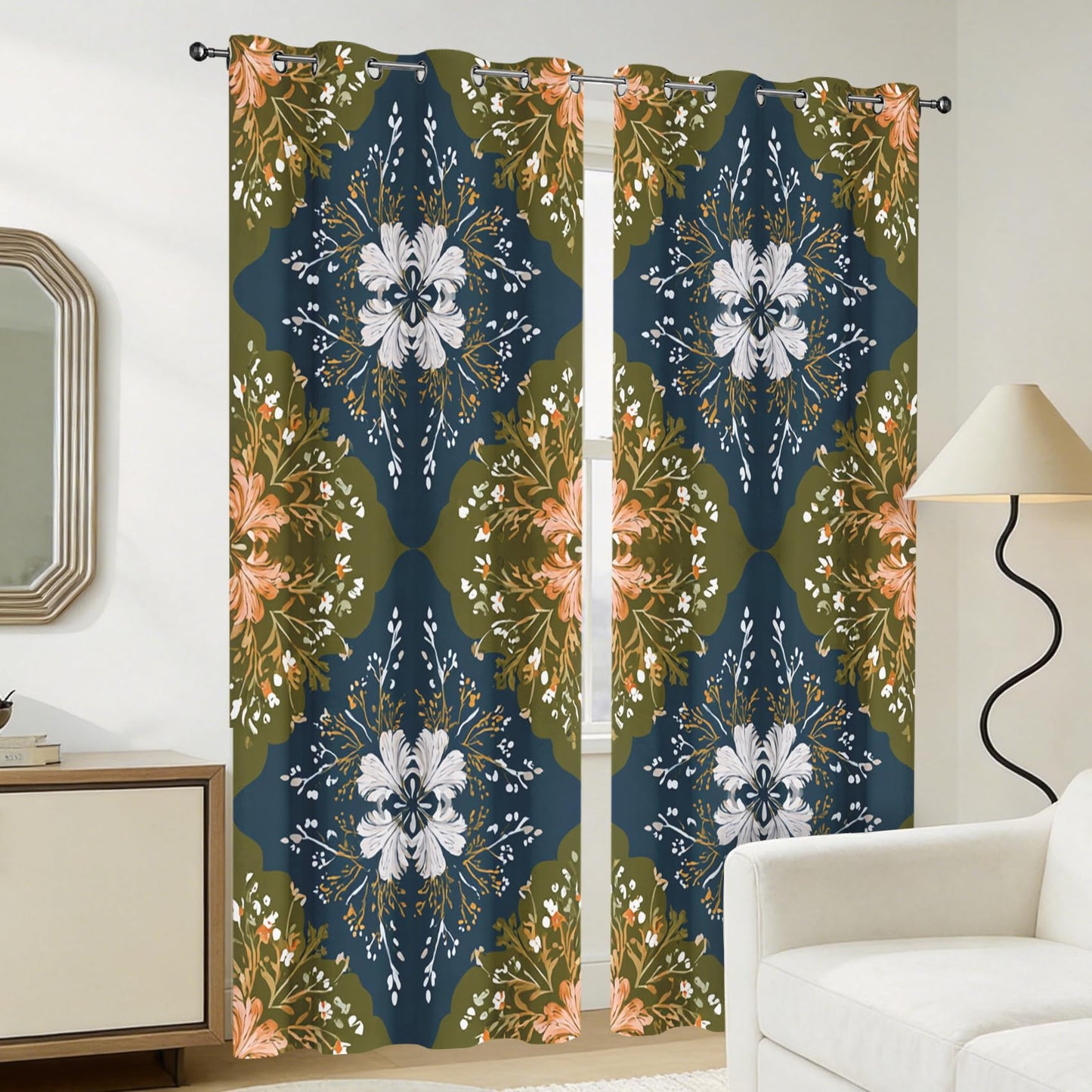 Vintage Floral Blackout Curtains for Bedroom 63 inch Long
