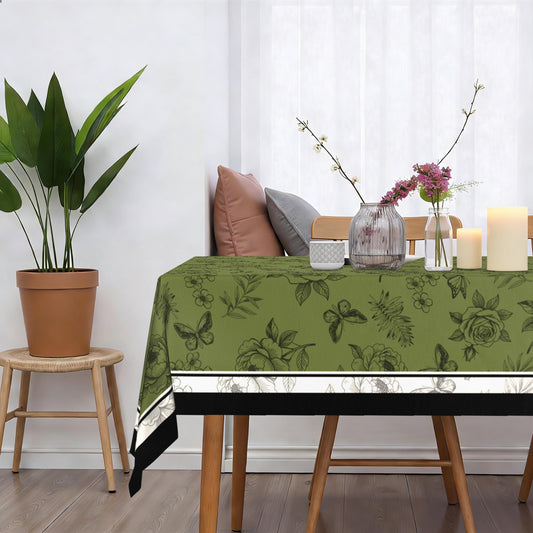 Kwlegh Vintage Green Tablecloth 60x84 Inch Rose Floral Butterfly Table Cover Classic Elegant Rectangular Reusable Washable Tablecloths for Dining Decor Party Picnic Indoor Outdoor