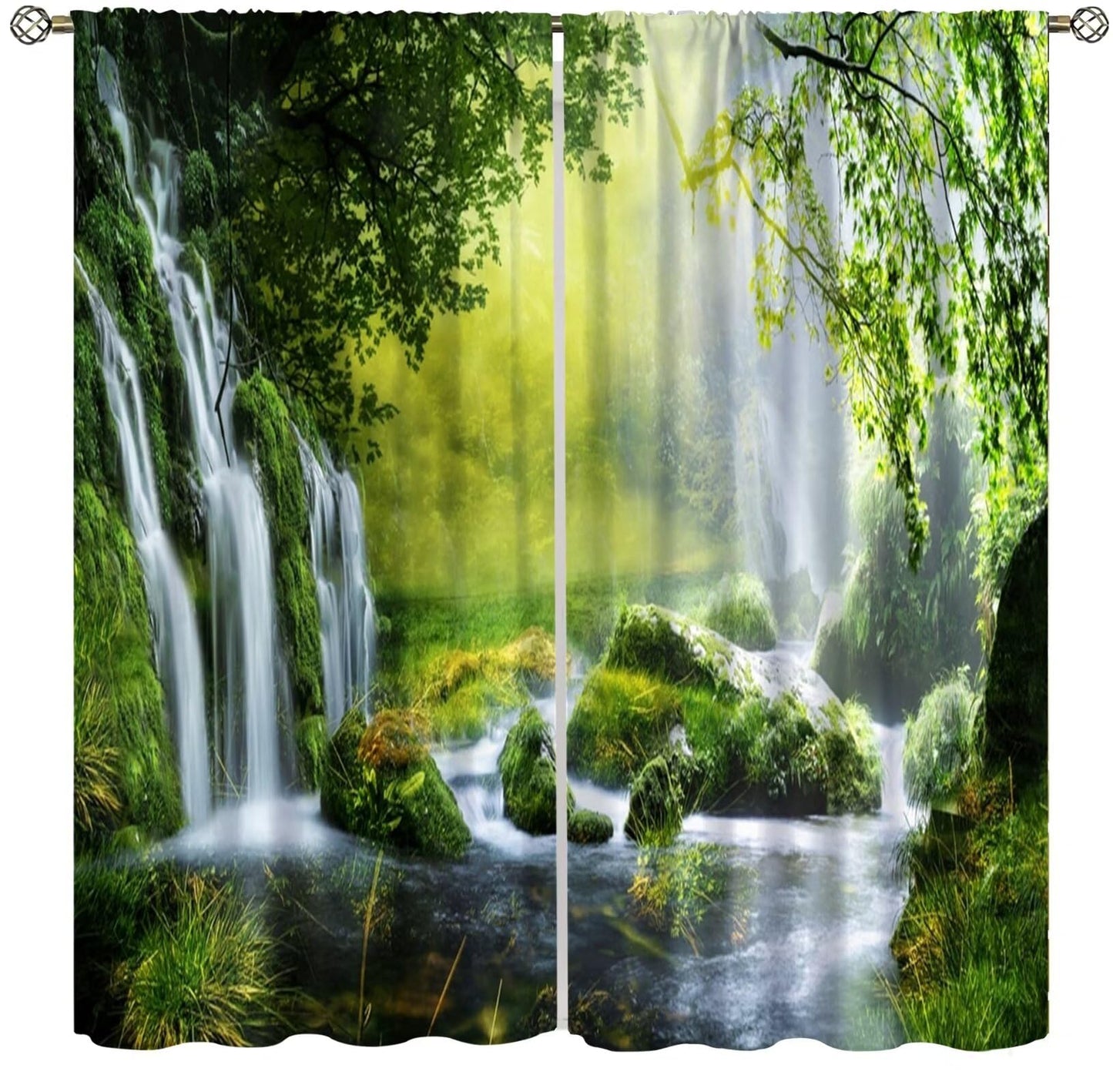 Focusbrite Forest Curtains Rod Pocket Nature Tropical Jungle River Rainforest Waterfall Landscape Scenery Print Pattern Window Drapes for Bedroom Living Room Cafe Office Set 2 Panels,42x45 Inches