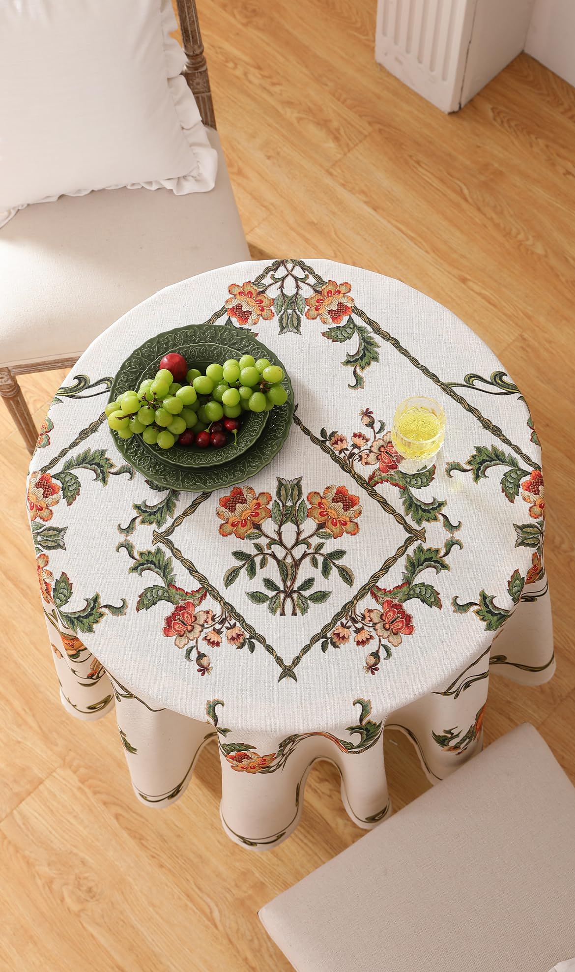 patdrea Vintage French Linen Tablecloth,Round,Diameter 55"-Santiago C