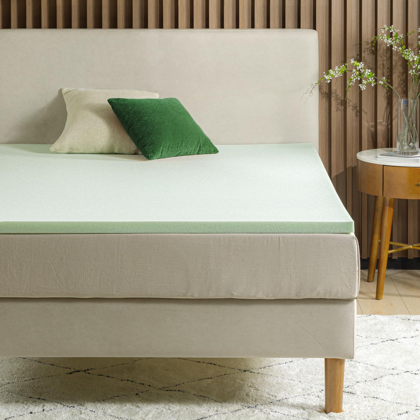 ZINUS 2 Inch Green Tea Memory Foam Mattress Topper, Pressure-Relieving Layer, Ideal for Back Pain Relief, Compact WONDERBOX Packaging, CertiPUR-US Certified, Full