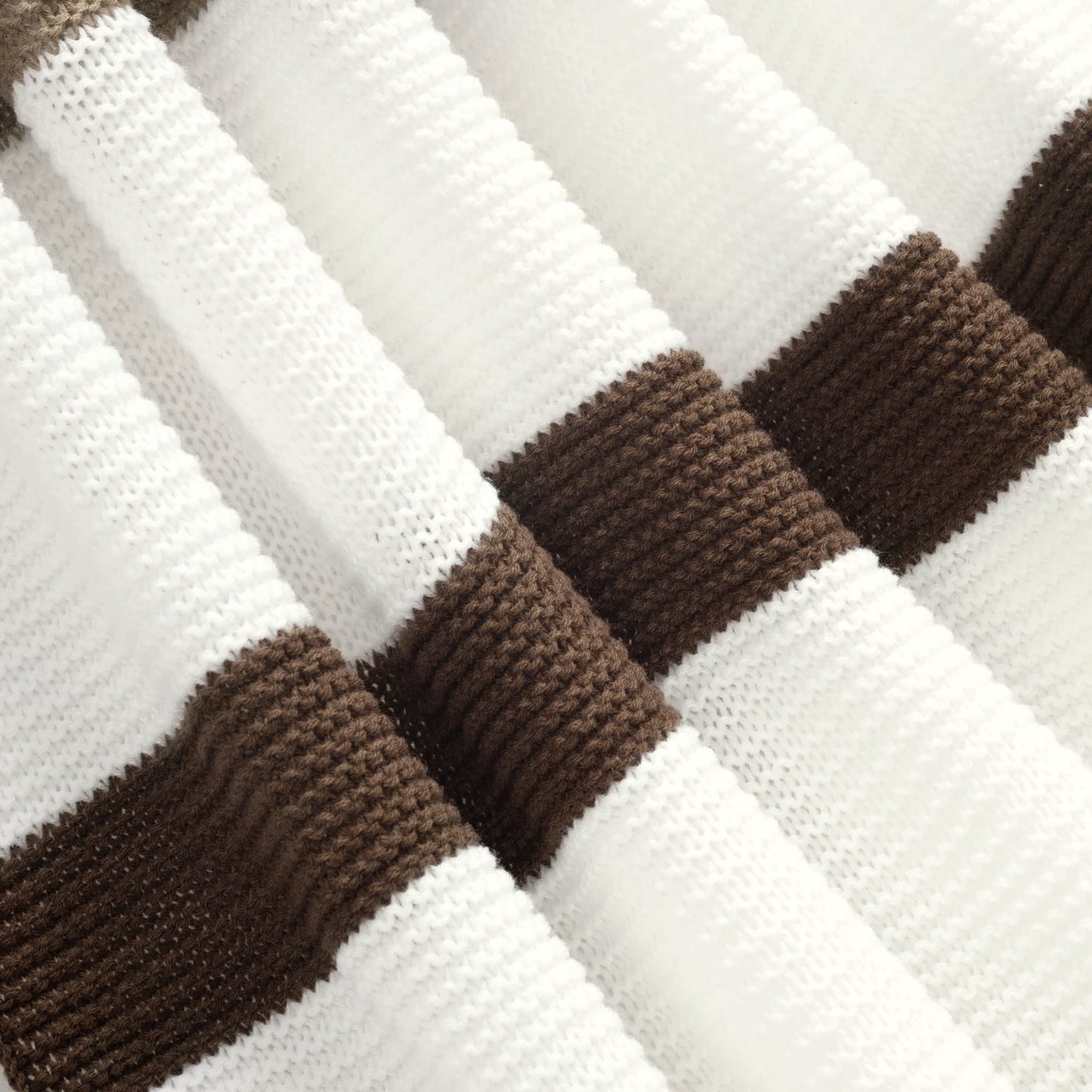Lush Decor Boho Knitted Braided Tassel Throw Blanket Single 50" W x 60" L Neutral - Striped Throw Blankets for Bed - Couch Blanket - Knit Blankets Brown
