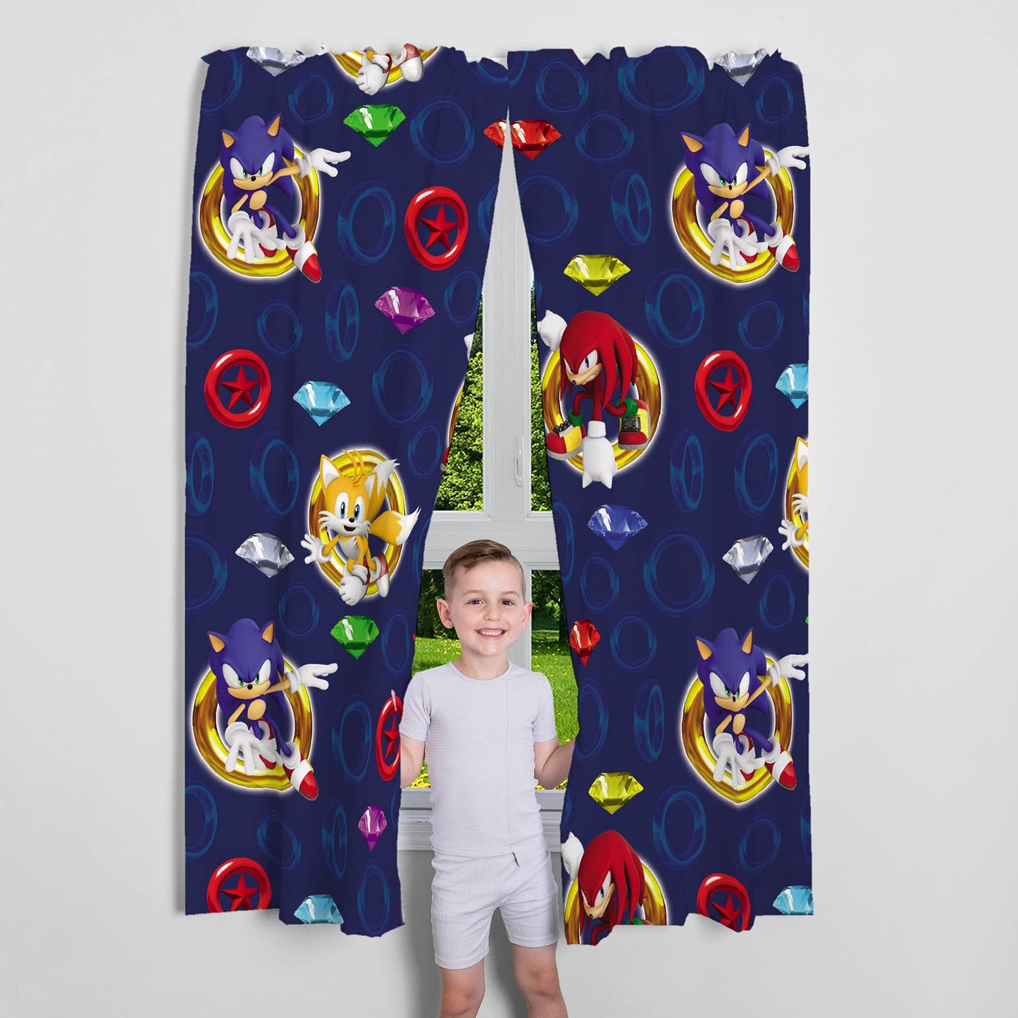 Sonic the Hedgehog Kids Window Curtains, 84 Inch Length 2-Panel Set, Semi Light Filtering Drapes for Bedroom & Playroom, (Officially Licensed Product) by Franco