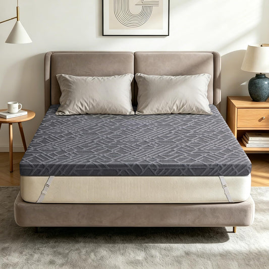 Extra Firm Mattress Topper Queen: 3 Inch High Density Foam for Back Pain Relief, Extra Support Mattress Pad, Cooling Breathable Washable Anti-Slip Cover, CertiPUR-US Oeko-Tex Certified 80x60 Grey