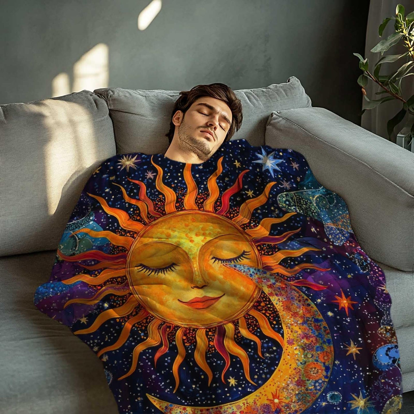 ZwenPdoe Sun and Moon Blanket Throw, Plush Blanket Gift for Adults, Hippie Witchy Lightweight Soft Fleece for Bedrooms, Meditation, and Decor, 40x50 Inches