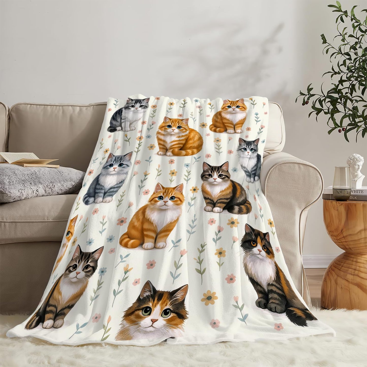 Cat Blanket Cute Kitten Throw Blanket Soft Warm Cozy Fleece Fuzzy Plush Cats Flannel Blankets Gifts for Boys Girls Women Kids Adults 40"X50"