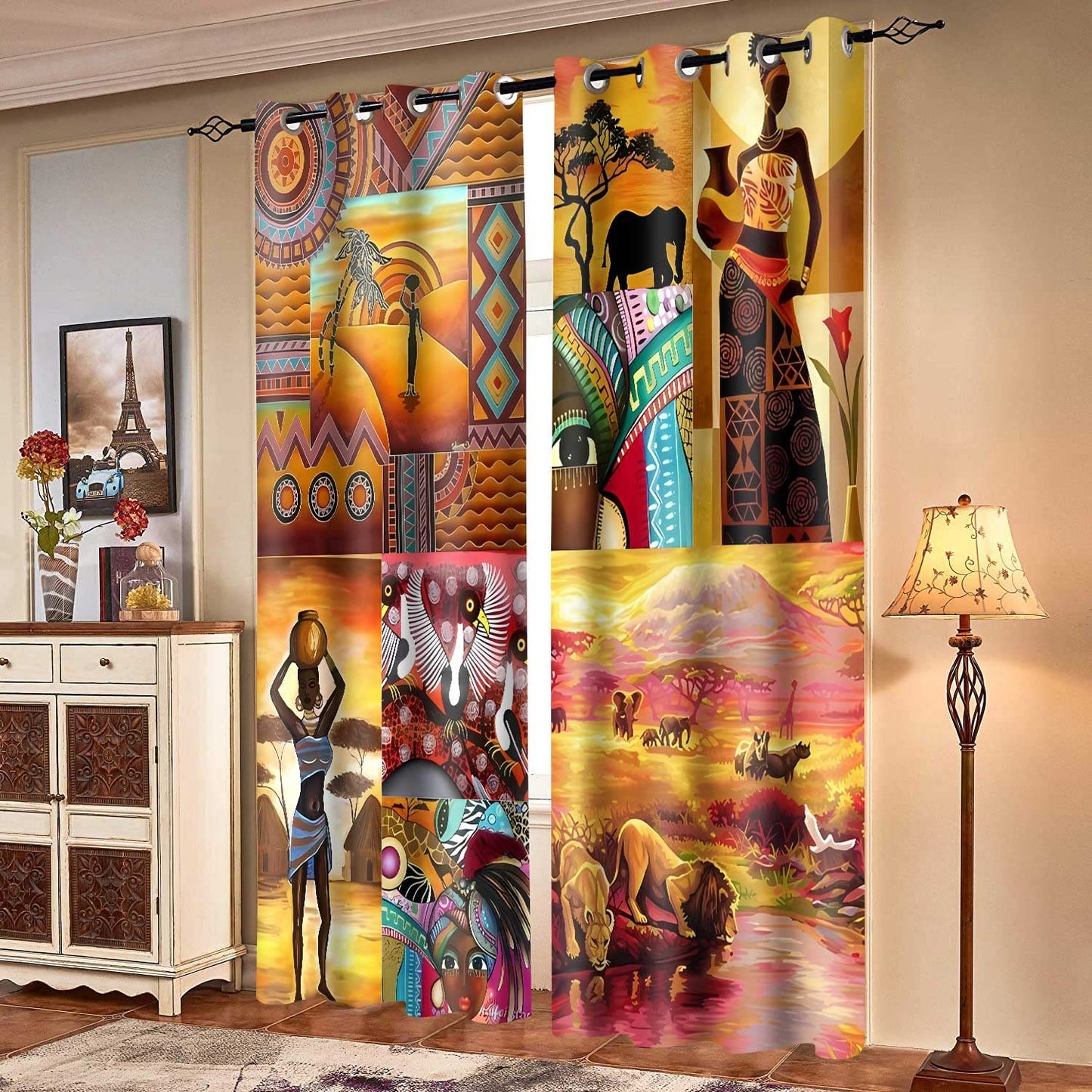 African Woman Labor Ethnic Style Curtains 52x84inch