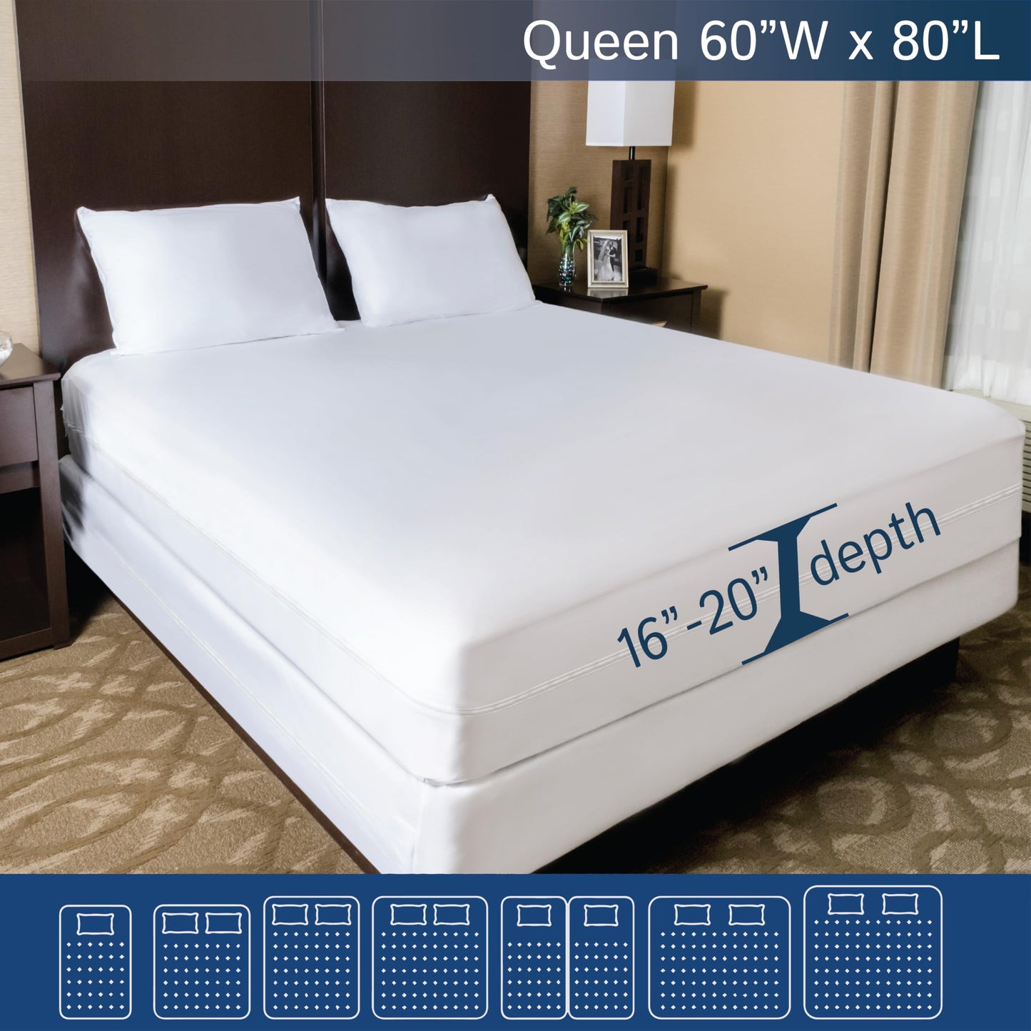 Queen Mattress Protector Bedbug Waterproof Zippered Cover - Deep Pocket Fits up to 20" Depth - Hypoallergenic Premium Quality Encasement Protects Against Dust