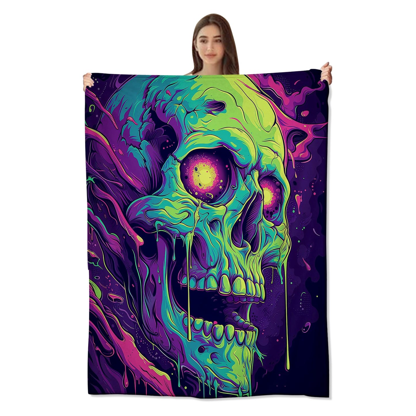 amepay Psychedelic Skull Throw Blanket - Ultra-Soft, Comfy Plush Flannel, Lightweight & Warm, Fuzzy, Anti-Pilling, Perfect for Halloween,Couch, Bed, Travel - Cool Design for Men & Boys 60×50inch