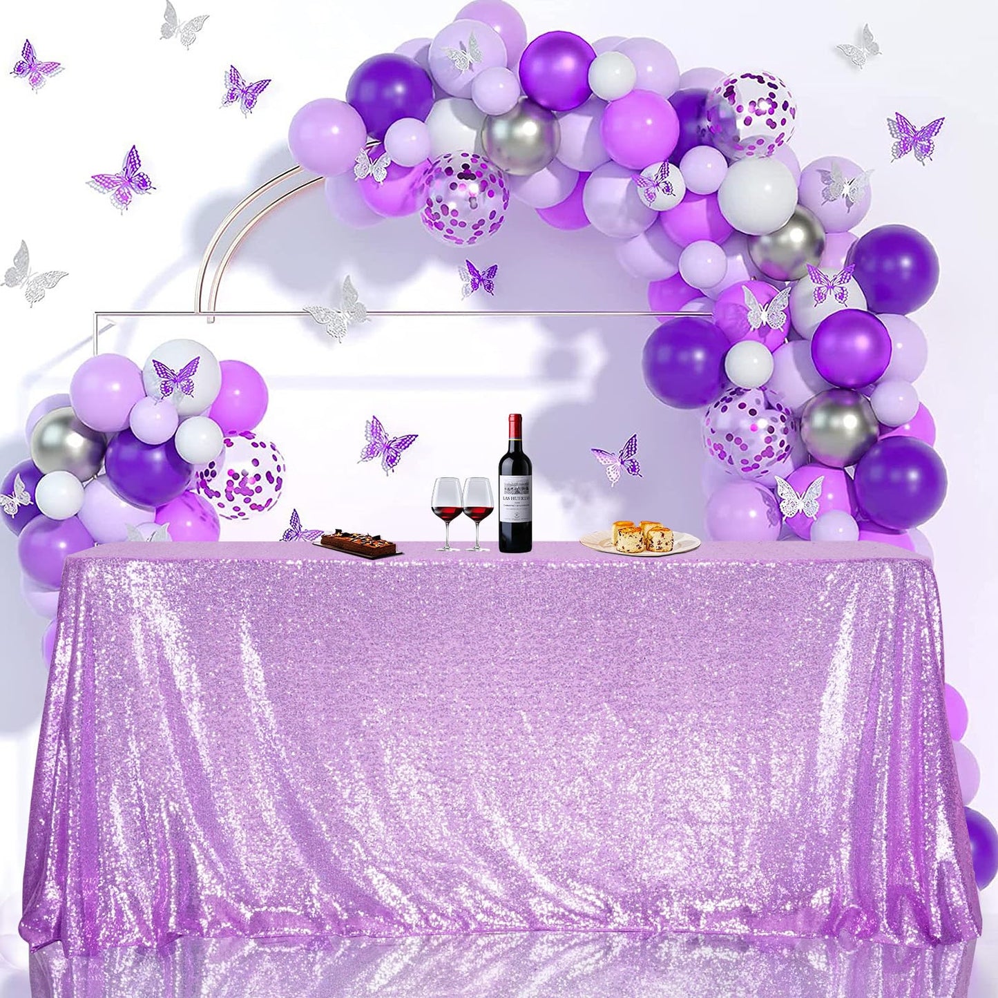 SquarePie Sequin Tablecloth 50 x 72 Inch Lavender Sparkly Table Linen for Wedding Party