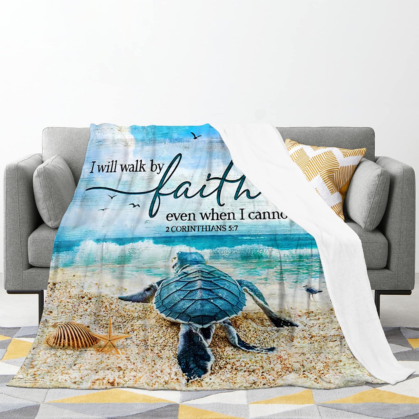 Jinflower Sea Turtle Throw Blanket Turtle Blanket for Kids Adults Super Warm Soft Cozy Plush Fleece Flannel Blanket for Sofa Couch Bed Birthday Gifts Sea Turtle Print Blanket 40"x50"