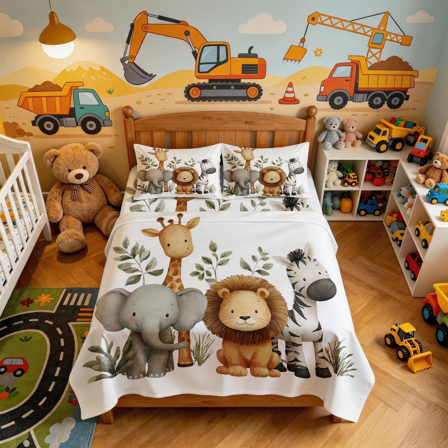 Jungle Animal Bedding Set 3 Pcs Kids Wildlife Twin Sheets
