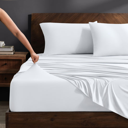 Bare Home Cooling Performance Jersey Knit Stretch Sheet Set, Moisture-Wicking & Breathable, 4-Way Stretch Bed Sheets, Envelope Pillowcases (Full, White)