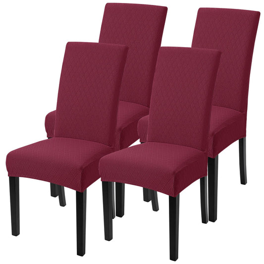 SearchI Dining Room Chair Covers Set of 4, Stretch Jacquard Parsons Chair Slipcovers Removable Washable Kitchen Chair Protector Cover for Dining Room, Hotel, Ceremony (Wine Red Rhombus)
