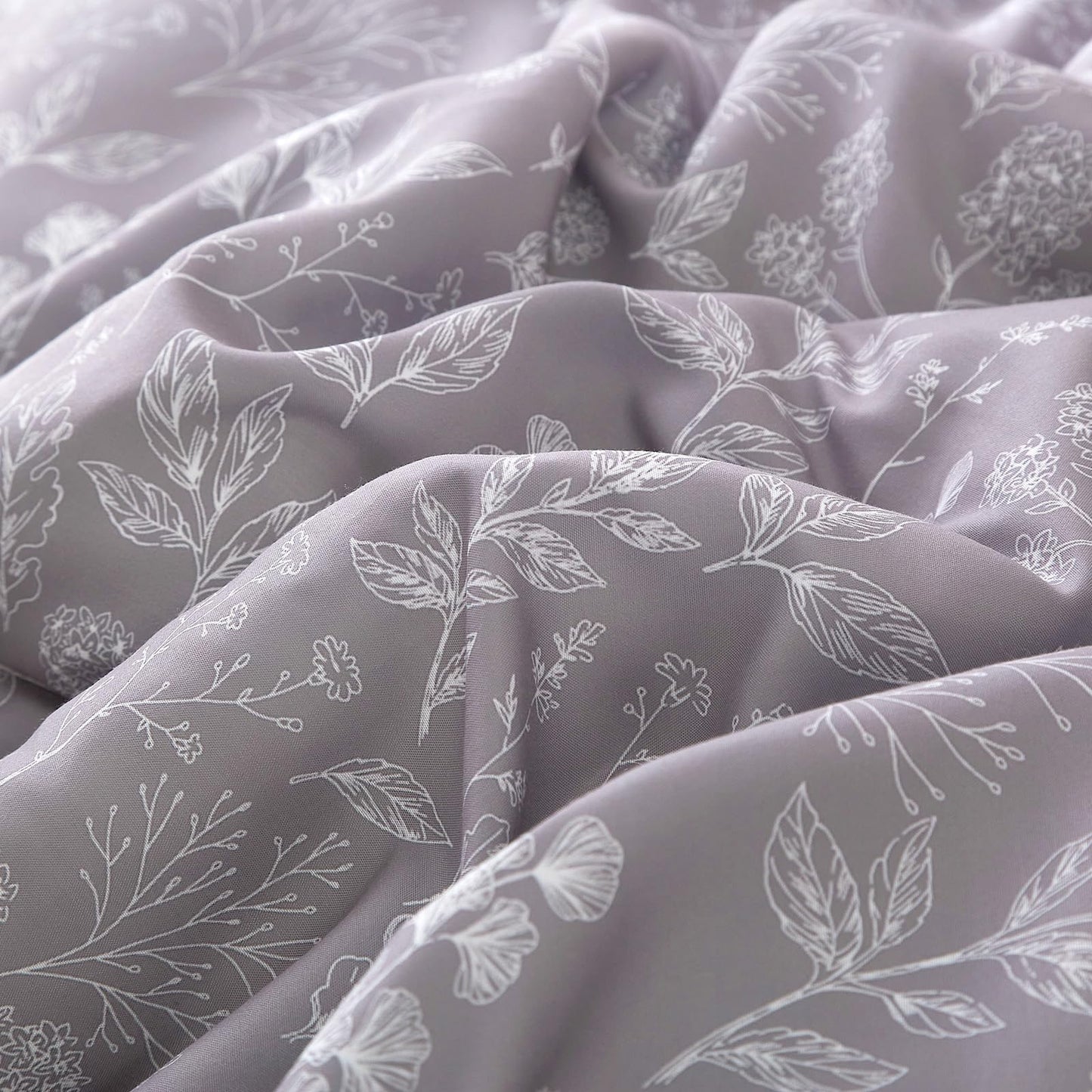 EAVD Botanical Floral Comforter Set Queen Grayish Purple Soft Microfiber Chic Cute Garden Floral Bedding Comforter Set 1 Queen Comforter and 2 Pillowcases Fresh Botanical Comforter for All-Season