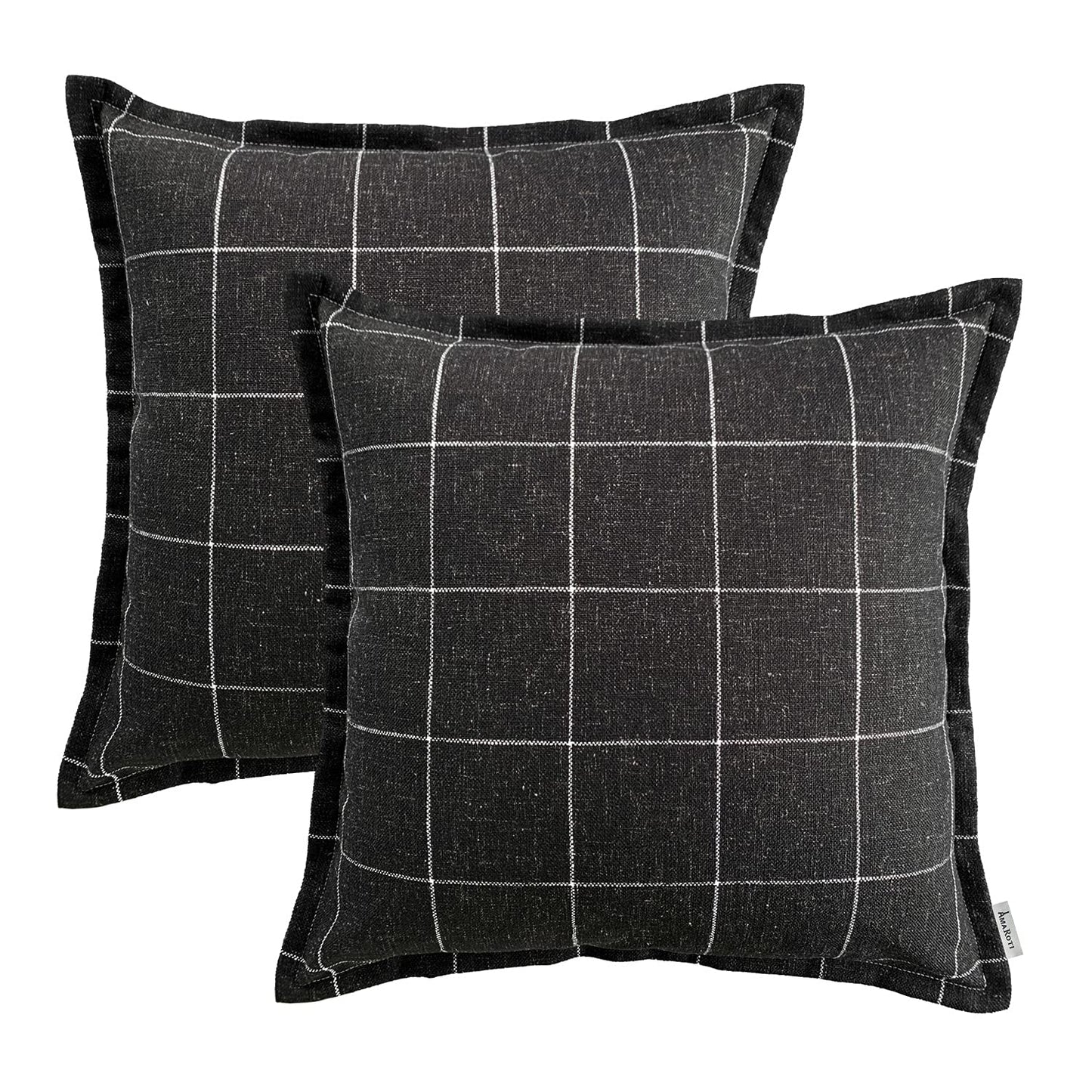 AMAROTI Black Plaid Linen Throw Pillow Covers 18x18 Inch Set of 2 Farmhouse Decorative Cushion Covers for Sofa Couch Living Room Bedroom