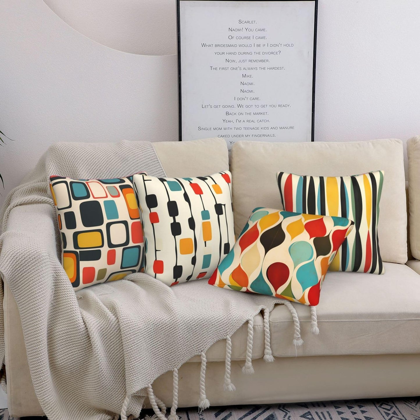 Worltoldb Throw Pillow Covers Set of 4 Decorative Soft Linen Fabric Square Cushion Case for Room Bedroom Sofa Car 18x18 (Mid Century, 18"x18")