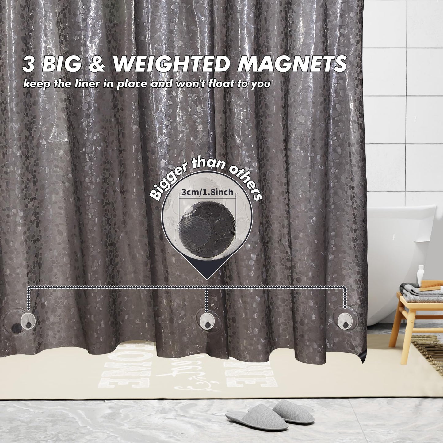 Waterproof Shower Curtain Liner EVA 8G - Rust-Proof Hooks, Heavy-Duty Magnets - Enhance Your Bathroom with Durability and Elegance