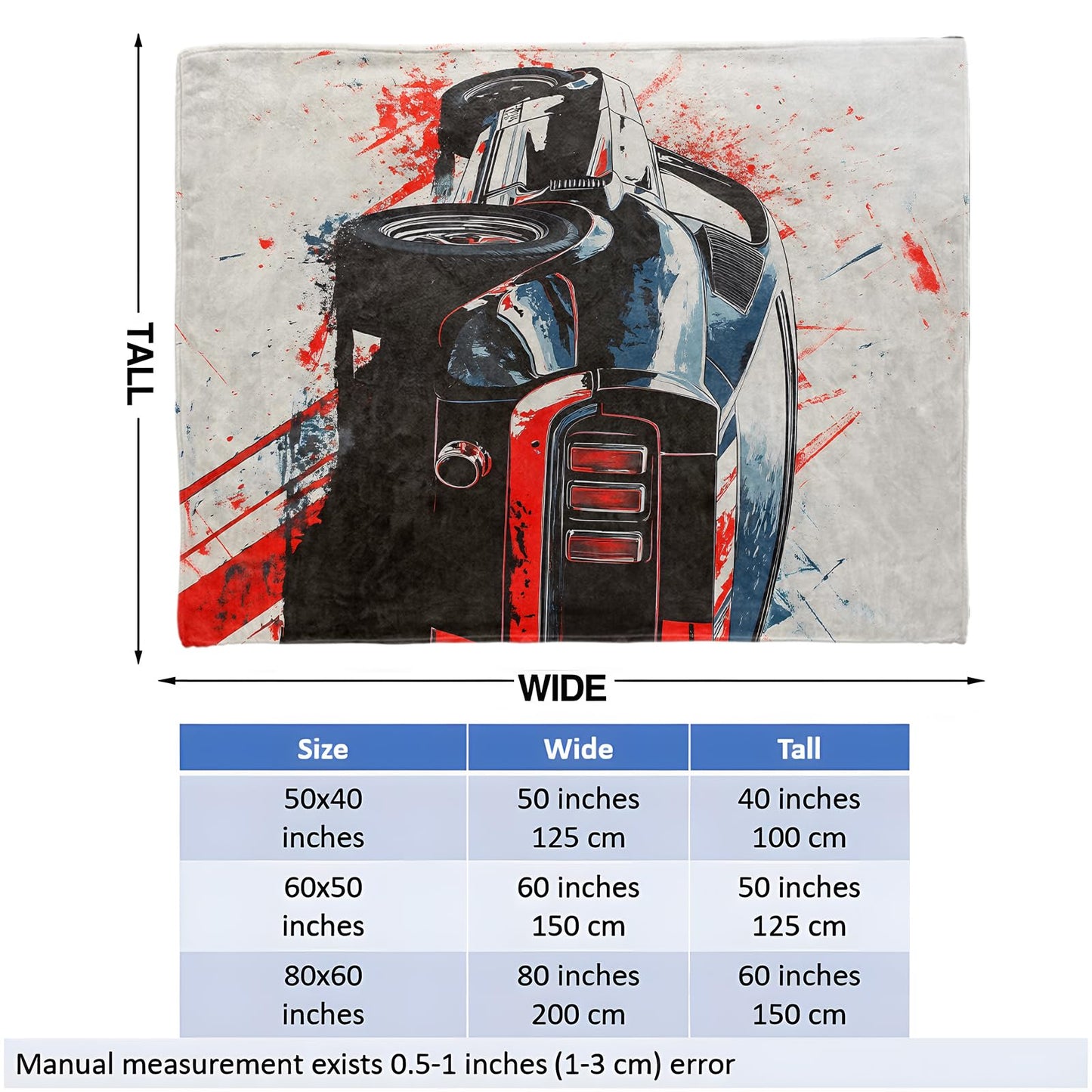 Muscle Car Throw Blanket for Girls Boys Kids Adults, 50x60 in, Cozy Flannel Blanket for Bedroom, Camping, Couch, Room Decor, Fuzzy Warm Soft Gifts