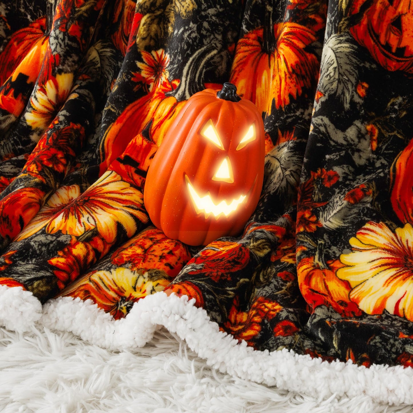 ROMROL Halloween Throw Blanket, Fall Sherpa Throw Blankets, Pumpkin, Leaves Fall Blanket, Soft Fuzzy Plush for Couch Sofa or Bed, Warm Flannel Blanket for Halloween Fall Decor (50" x 60")