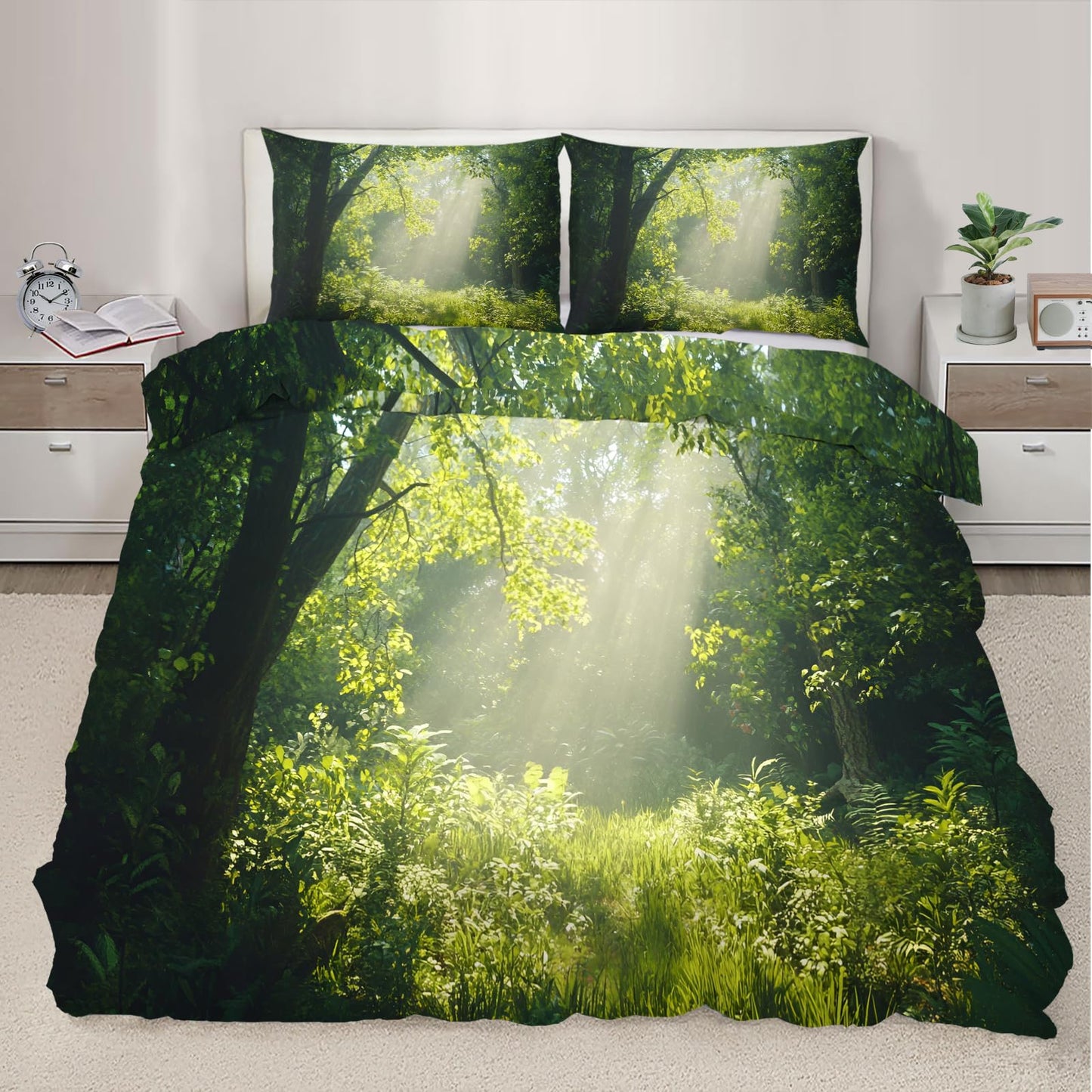 PAISUOQ Spring Forest Duvet Cover, Natural Landscape Bedding & Duvet Cover King, Fresh Green Comforter Set with Zipper, 3 Pieces with 2 Pillowcases, Bedroom Decor & Gifts