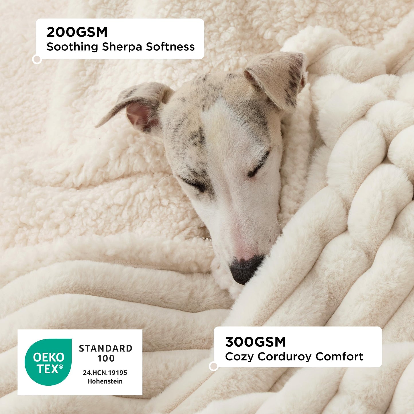Bedsure ComfyFleece™ Waterproof Dog Blankets for Large Dogs - Soft Pet Cat Blanket Corduroy Fleece for Bed Protector Washable, Cozy Calming Reversible Furniture Protection,60"x80", Cream
