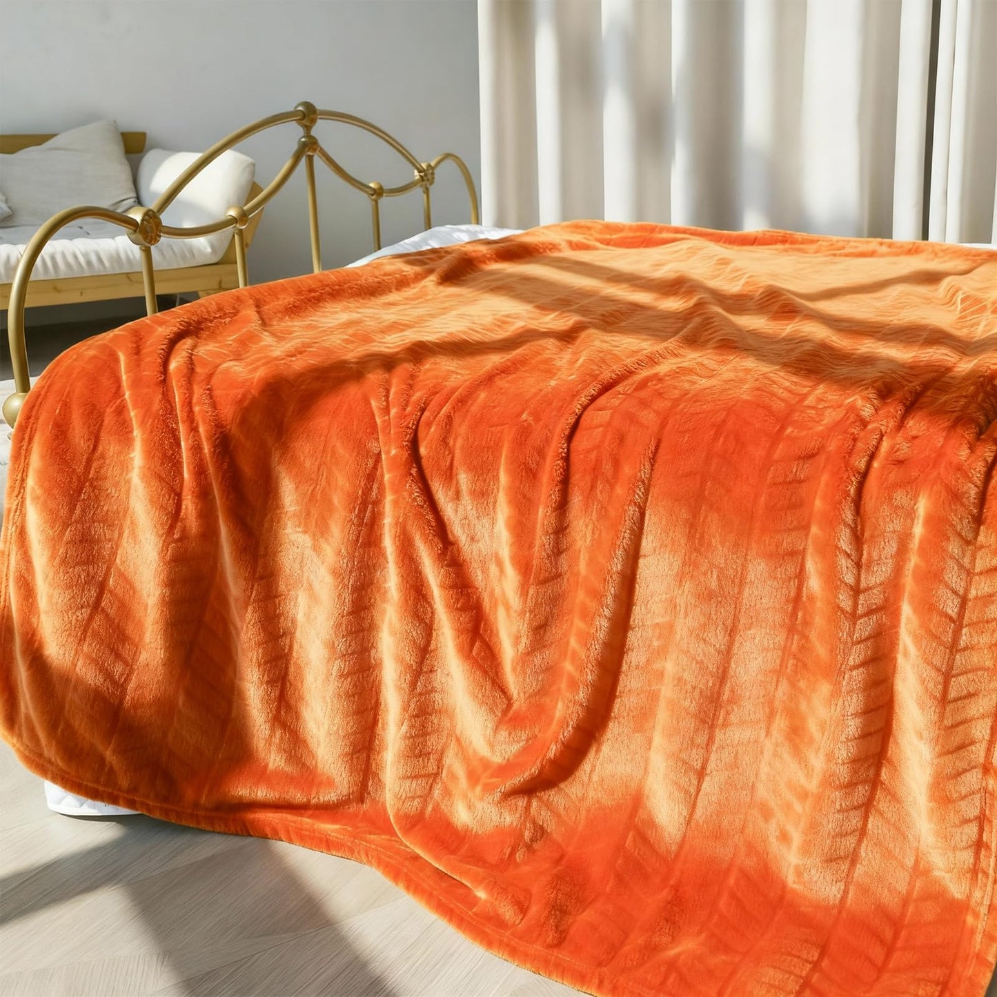 Excervent Soft Brushed Flannel Throw Blanket Burnt Orange Fleece Blankets Chevron Pattern for Sofa, Chair, Couch - Fluffy Warm Cozy Decorative Blanket (40x50 inches) for Kids