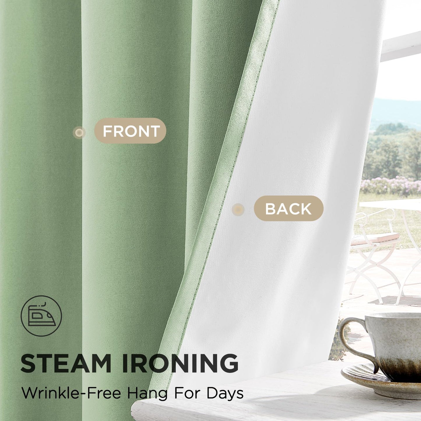 Joydeco Blackout Curtain 108 Inches Long - 100% Blackout Curtains, Grommet Noise Reduce Cancelling Mint Green Window Drapes 2 Panels Set (Mint Green,52" Wx108 L)